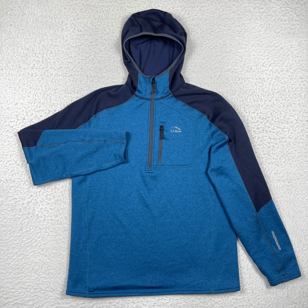 LL Bean Hoodie Mens L Blue Pullover Quarter Zip Fleece Hiking Gorpcore Outdoors